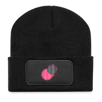 Neon Blob Duo Abstrakter Wirbel - Recycelte Patch Beanie - Schwarz - Vorne