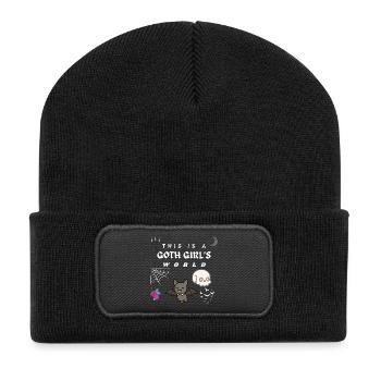 Goth Girl World – Gothic Motiv Geschenkidee  - Recycelte Patch Beanie - Schwarz - Vorne