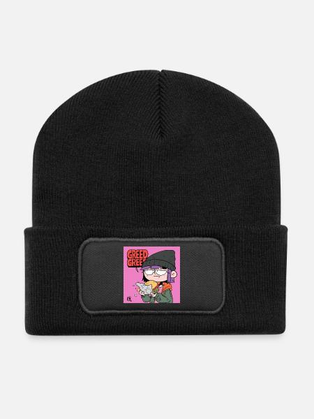 Gierige Burger Cartoon Motiv - Recycelte Patch Beanie - Schwarz