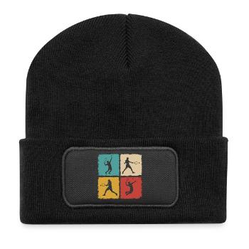 Retro Tennis Spieler Vintage Grunge Design - Recycelte Patch Beanie - Schwarz - Vorne