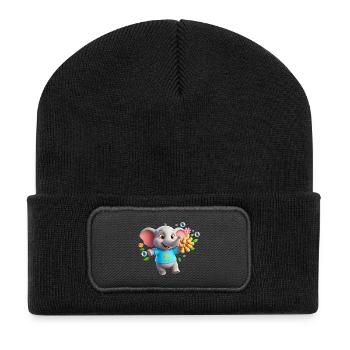 Süßer Elefant mit Erdnüssen – Buchstabe E - Recycelte Patch Beanie - Schwarz - Vorne