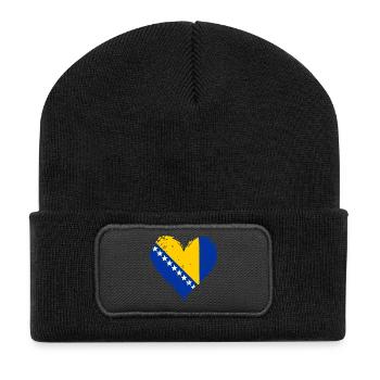 Bosnien Herzflagge Grunge - Recycelte Patch Beanie - Schwarz - Vorne