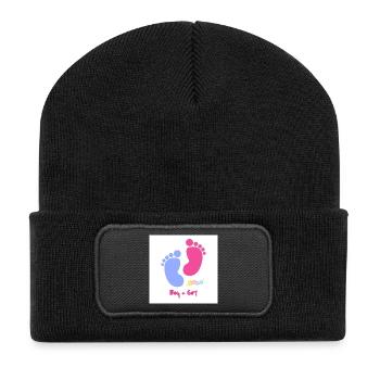 Fußabdruck Duo Baby Boy Girl - Recycelte Patch Beanie - Schwarz - Vorne