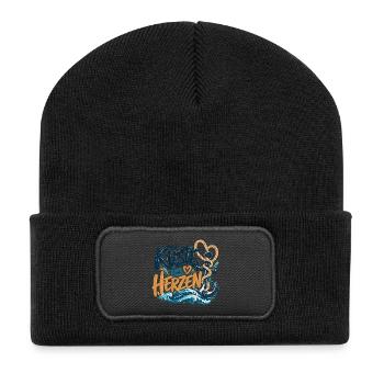 Küste im Herzen – Maritimes Design - Recycelte Patch Beanie - Schwarz - Vorne
