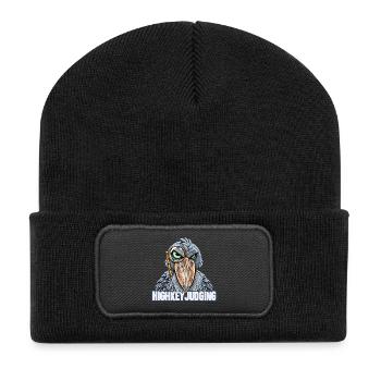 Schuhschnabel mit Brille – Highkey-Bewertung - Recycelte Patch Beanie - Schwarz - Vorne