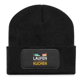 Laufen für den Kuchen – Lustiges Läufer Motiv - Recycelte Patch Beanie - Schwarz - Vorne