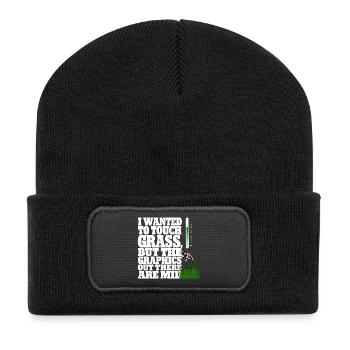 Touching Grass Gamer Shirt | Lustiges Nerd Gaming - Recycelte Patch Beanie - Schwarz - Vorne