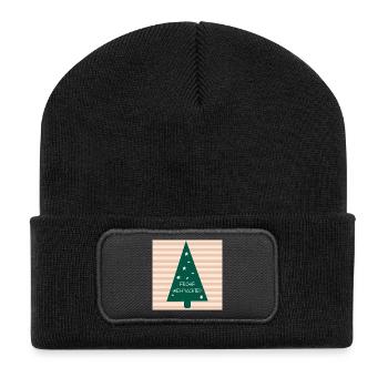 Frohe Weihnachten Weihnachtsbaum - Recycelte Patch Beanie - Schwarz - Vorne