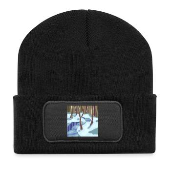Pastell-Stil Winterwald - Recycelte Patch Beanie - Schwarz - Vorne