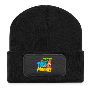 Baum Magnet Cartoon Abenteuer - Recycelte Patch Beanie - Schwarz - Vorne