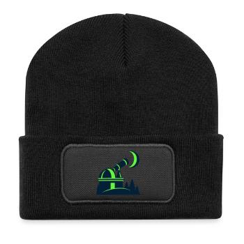 Sternwarte Teleskop Grafik - Recycelte Patch Beanie - Schwarz - Vorne