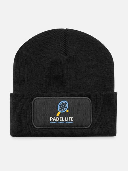 Padel Life Shirt Smash Sweat Repeat Padel Player - Recycelte Patch Beanie - Schwarz