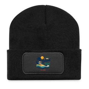 Island Mind – Gute Vibes Insel - Recycelte Patch Beanie - Schwarz - Vorne