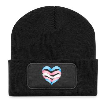 Transgender Herzdesign S1 - Recycelte Patch Beanie - Schwarz - Vorne