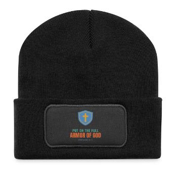 Put On The Full Armor Of God – Ephesians 6:11 - Recycelte Patch Beanie - Schwarz - Vorne