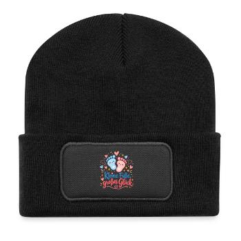 Kleine Füße, großes Glück - Recycelte Patch Beanie - Schwarz - Vorne