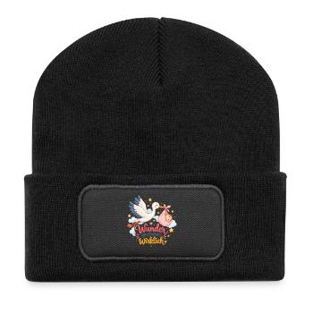 Wunder geschehen wirklich Storch Baby - Recycelte Patch Beanie - Schwarz - Vorne