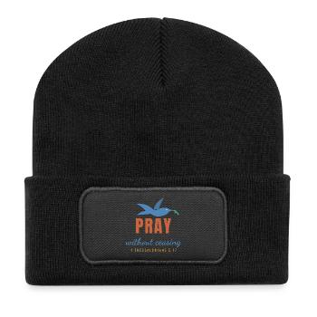 Pray Without Ceasing – 1 Thessalonians 5:17 - Recycelte Patch Beanie - Schwarz - Vorne