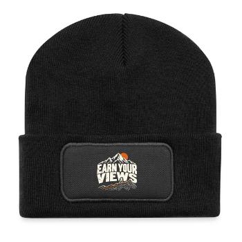Verdiene dir deine Aussichten – Mountain Trail Running - Recycelte Patch Beanie - Schwarz - Vorne
