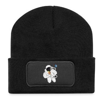 witziger Astronaut mit Eistüte im Weltall - Recycelte Patch Beanie - Schwarz - Vorne