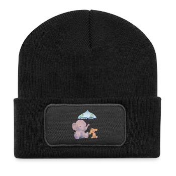 Maus und Elefant - Recycelte Patch Beanie - Schwarz - Vorne