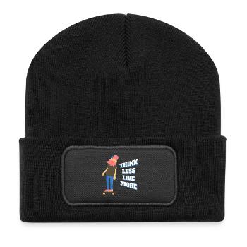 Weniger denken, mehr leben - Recycelte Patch Beanie - Schwarz - Vorne