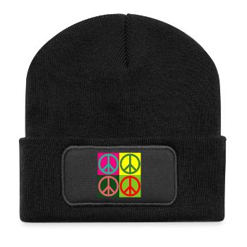 Pop Art / Comic: Peace-Zeichen - Hippies - 60s 70s - Recycelte Patch Beanie - Schwarz - Vorne