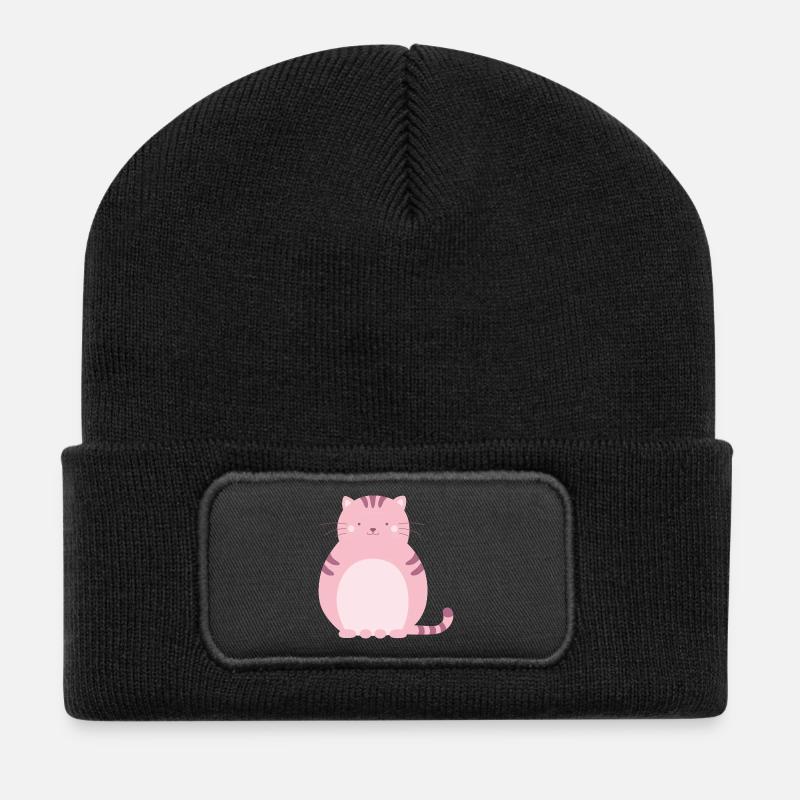 Rosa Katze - Recycelte Patch Beanie - Schwarz