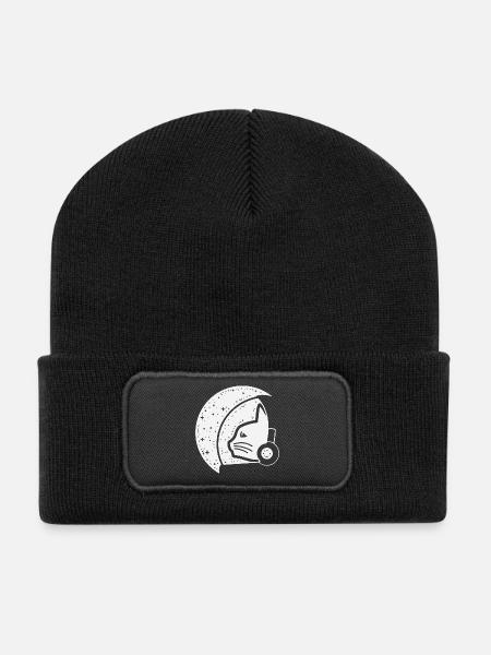 Galaktische Katze Astronaut Illustration - Recycelte Patch Beanie - Schwarz
