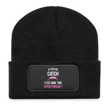 Catch super pouvoir femme - Beanie recyclé à patch - noir - Devant