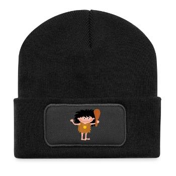 neandertaler hoehlenmensch caveman steinzeit5 - Recycelte Patch Beanie - Schwarz - Vorne