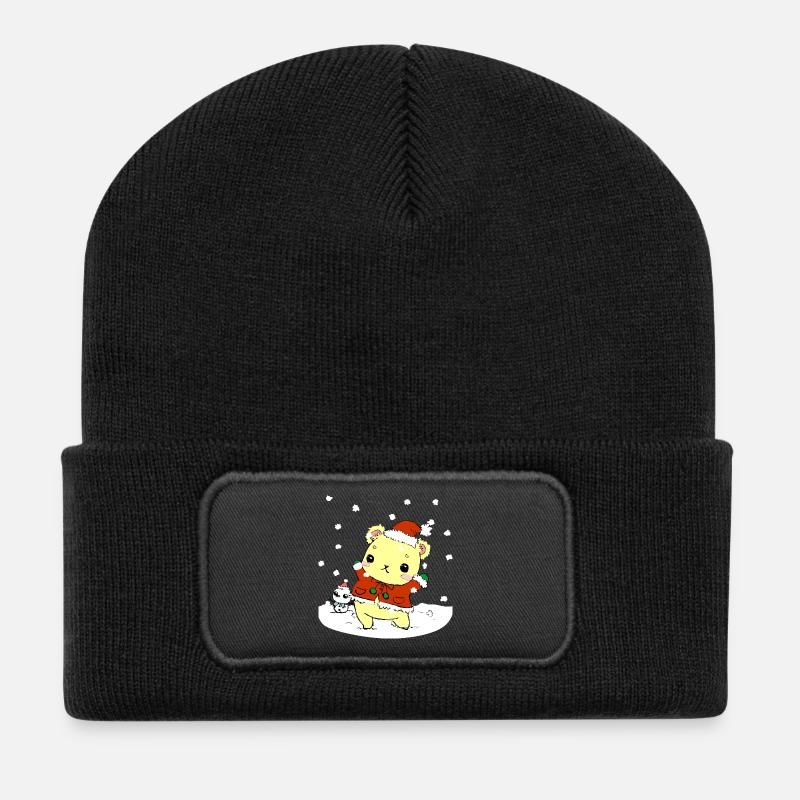 Süßer Weihnachtsteddy - Recycelte Patch Beanie - Schwarz