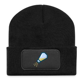 pepper salt pfeffer salz shaker streuer1 - Recycelte Patch Beanie - Schwarz - Vorne