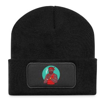 Swagman im sportlichen Stil mit Tattoos u. Golduhr - Recycelte Patch Beanie - Schwarz - Vorne