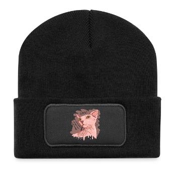 Sphynx Katze mit Zigarette - Recycelte Patch Beanie - Schwarz - Vorne