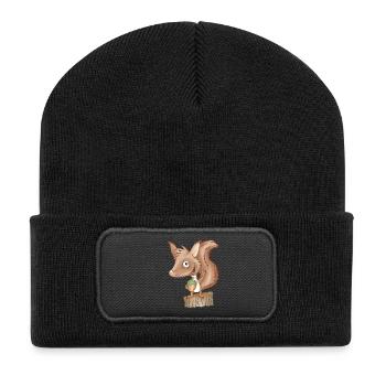 keckes Eichhörnchen - Recycelte Patch Beanie - Schwarz - Vorne