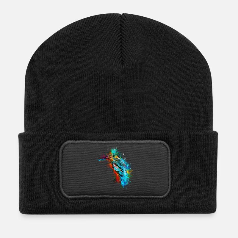 gxp eisvogel kingfisher wasserfarben spritzer - Recycelte Patch Beanie - Schwarz