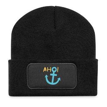 Ahoi Anker Meer Sommer Sonne Hafen See - Recycelte Patch Beanie - Schwarz - Vorne