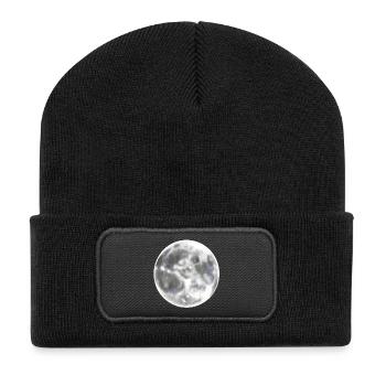 Vollmond Mond Nacht - Recycelte Patch Beanie - Schwarz - Vorne