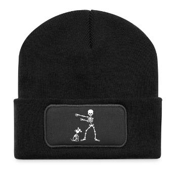 Flossing floss  Skelett Hund Tanz - Recycelte Patch Beanie - Schwarz - Vorne