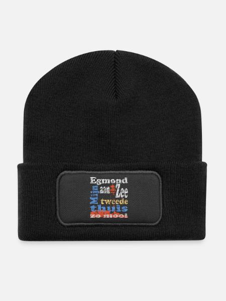 Egmond aan Zee Holland - Recycelte Patch Beanie - Schwarz