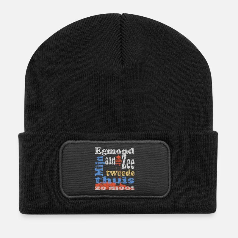 Egmond aan Zee Holland - Recycelte Patch Beanie - Schwarz