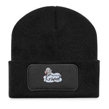 Kleiner Krümel Baby Elefant Babyfant - Recycelte Patch Beanie - Schwarz - Vorne