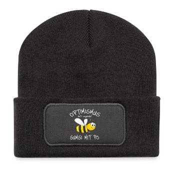 Optimistischer Bienen-Charme - Recycelte Patch Beanie - Dunkelgrau - Vorne