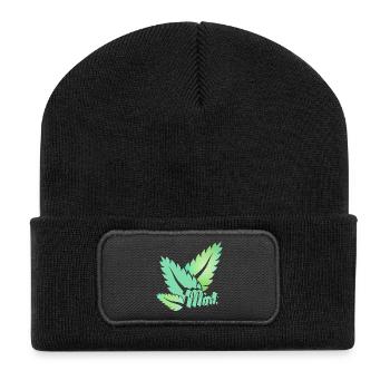 stylized green mint leaves with typography - Recycled Patch Beanie - black - Front