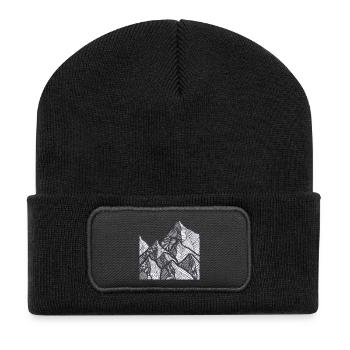 Black and white mountain lines - Recycled Patch Beanie - black - Front