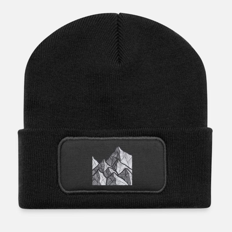 Lignes de montagne noires et blanches - Beanie recyclé à patch - noir
