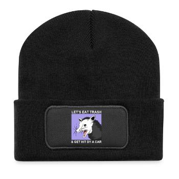 Mangeons des ordures et faisons-nous frapper par une voiture - Beanie recyclé à patch - noir - Devant