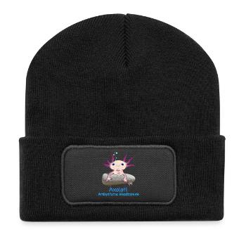 Kultiger Axolotl Ambystoma Mexicanum Handzeichnung - Recycelte Patch Beanie - Schwarz - Vorne