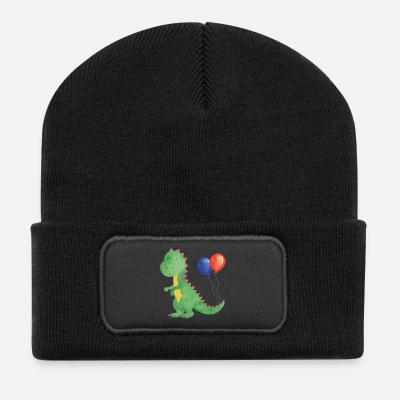 Kleiner Dino mit Luftballons - Recycelte Patch Beanie - Schwarz